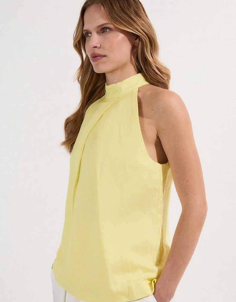Viscose Linen Cross Front Halter Neck Woven Top