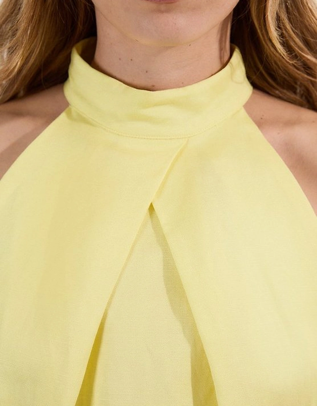 Viscose Linen Cross Front Halter Neck Woven Top