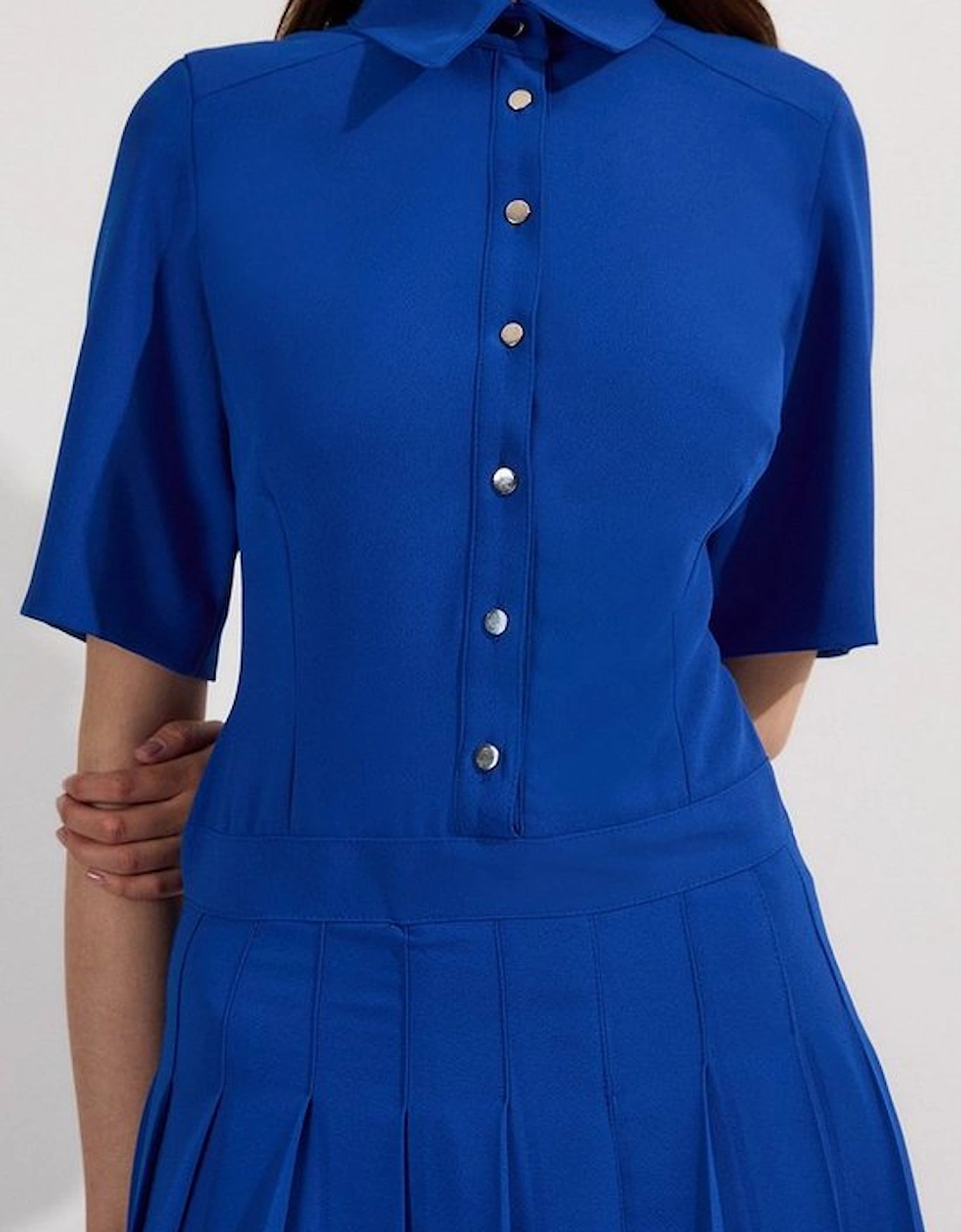 Tailored Crepe Pleated Shirt Dress