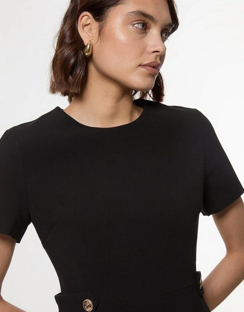 Compact Stretch Essential Waist Tab Detail Tailored Mini Dress