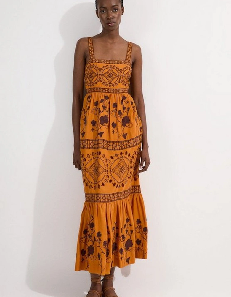 Floral & Geo Embroidered Woven Maxi Dress