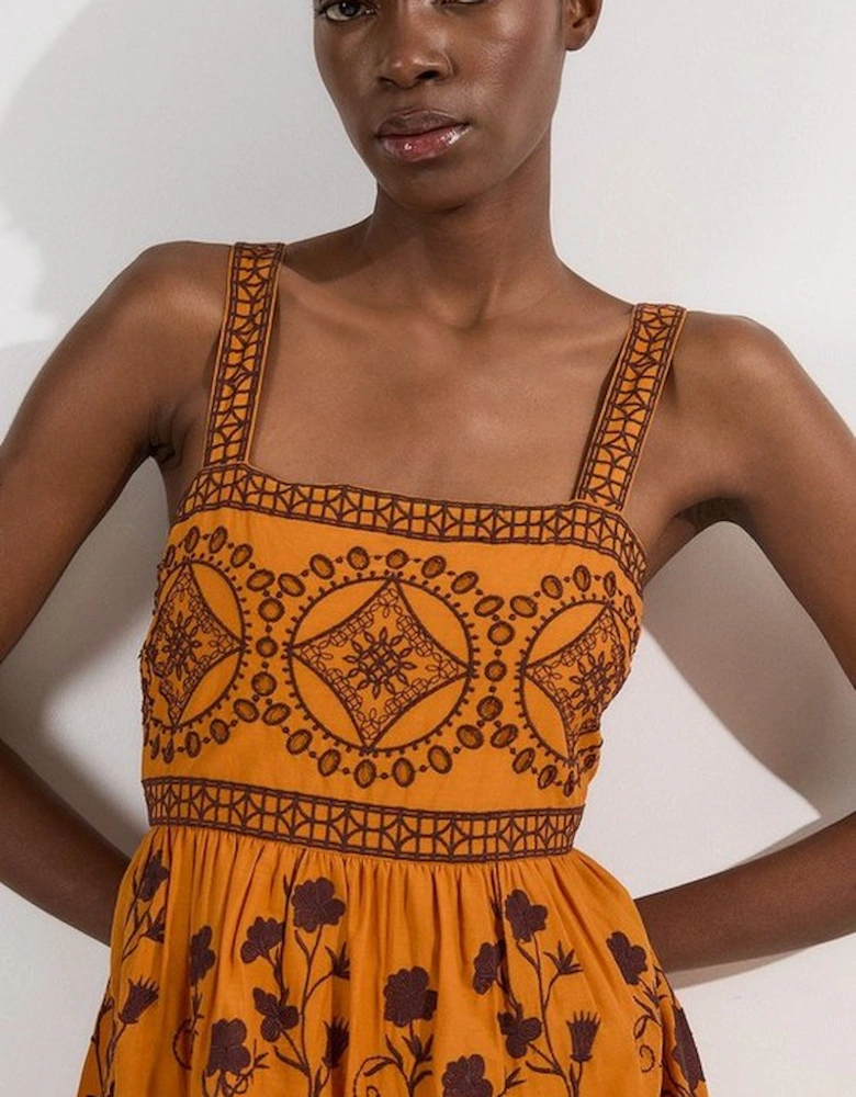 Floral & Geo Embroidered Woven Maxi Dress