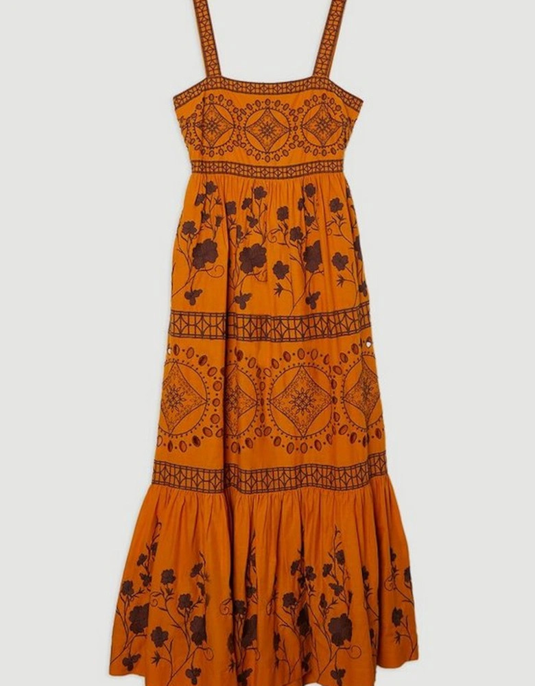Floral & Geo Embroidered Woven Maxi Dress