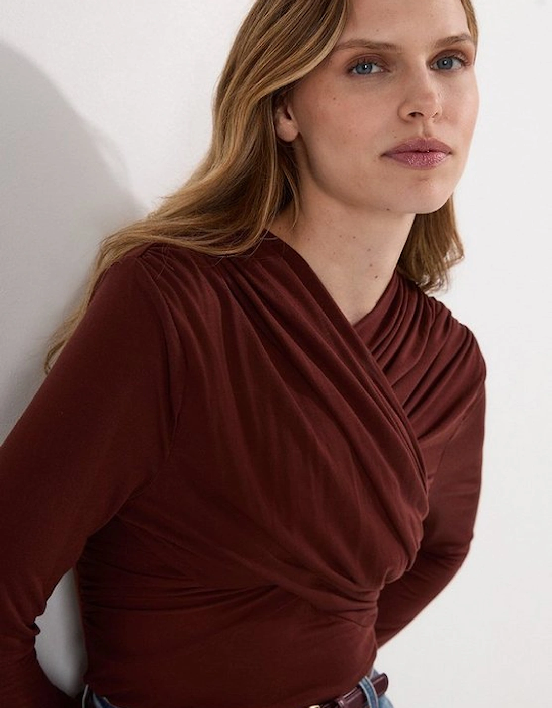 Premium Tencel Jersey Wrap Detail Long Sleeve Top, 4 of 3