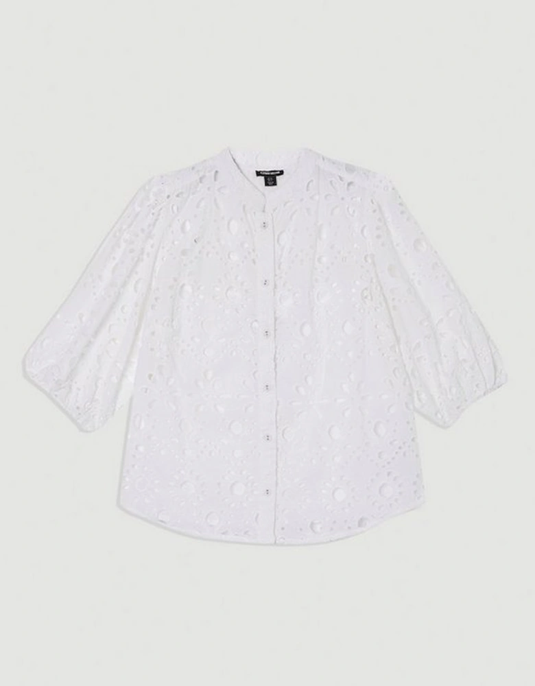 Cotton Broderie Belted Short Sleeve Woven Blouse