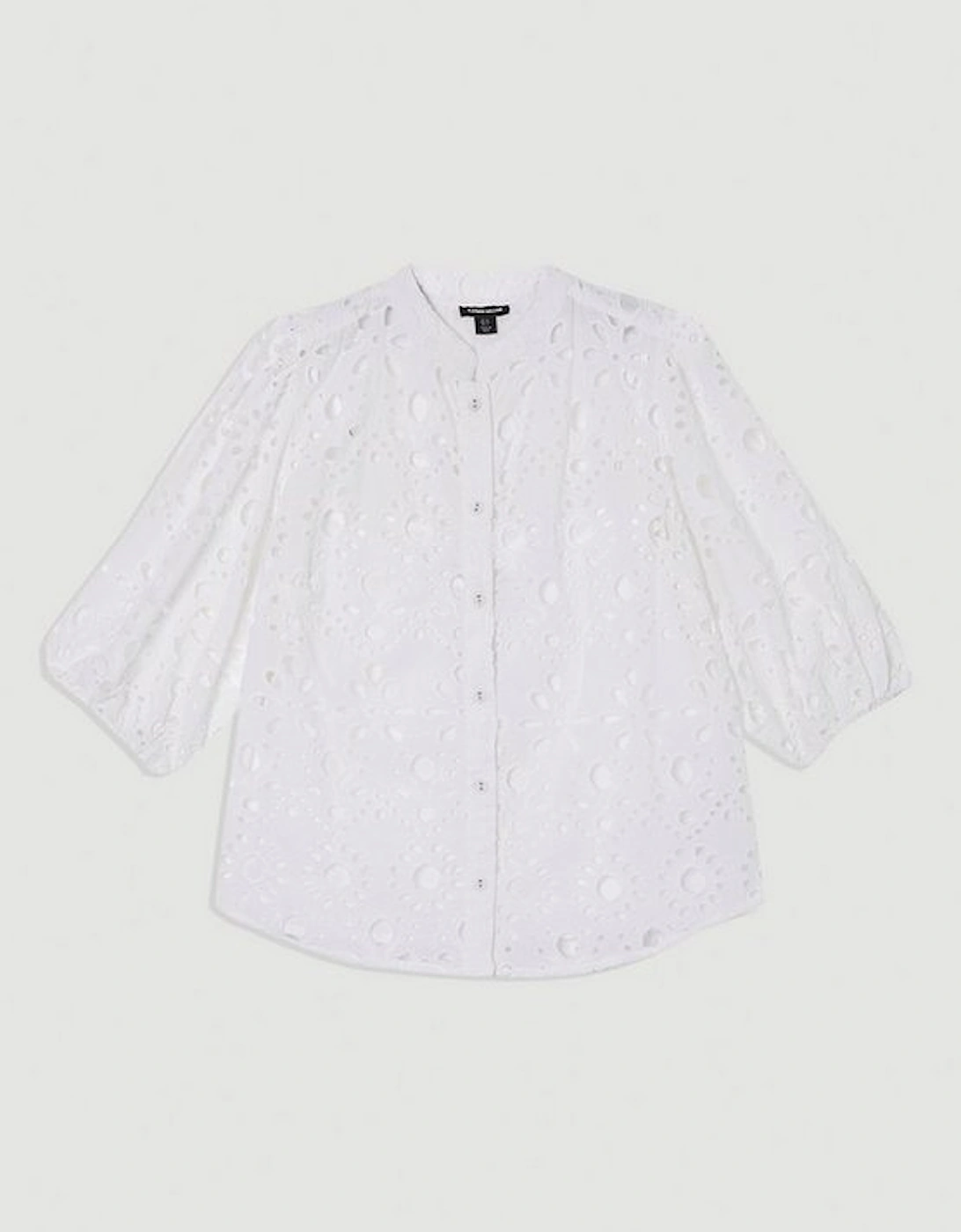 Cotton Broderie Belted Short Sleeve Woven Blouse