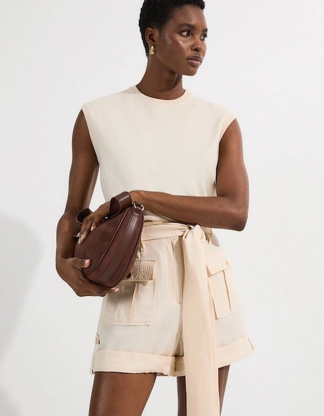 Linen Twill Top Stitch Belted Woven Short, 4 of 3