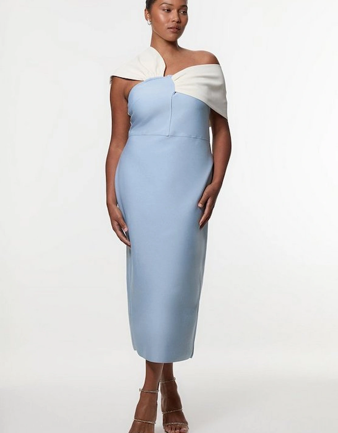 Plus Size Figure Form Bandage Knit Asymmetric Strap Midi Dress, 4 of 3
