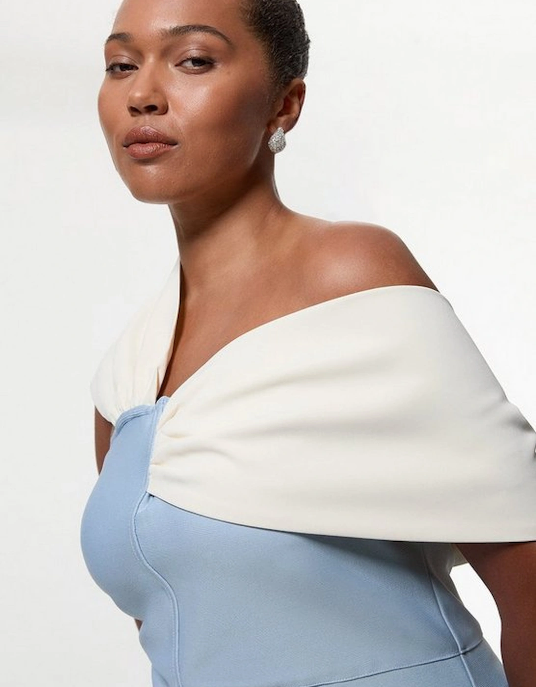 Plus Size Figure Form Bandage Knit Asymmetric Strap Midi Dress