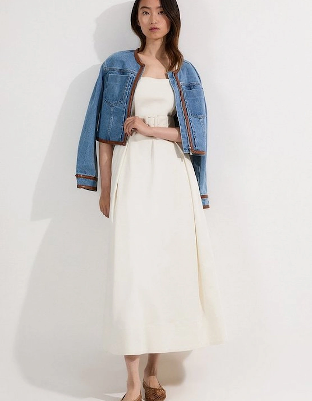 Tailored Denim Full Skirt Midi Dress, 4 of 3