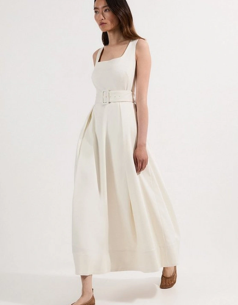 Tailored Denim Full Skirt Midi Dress