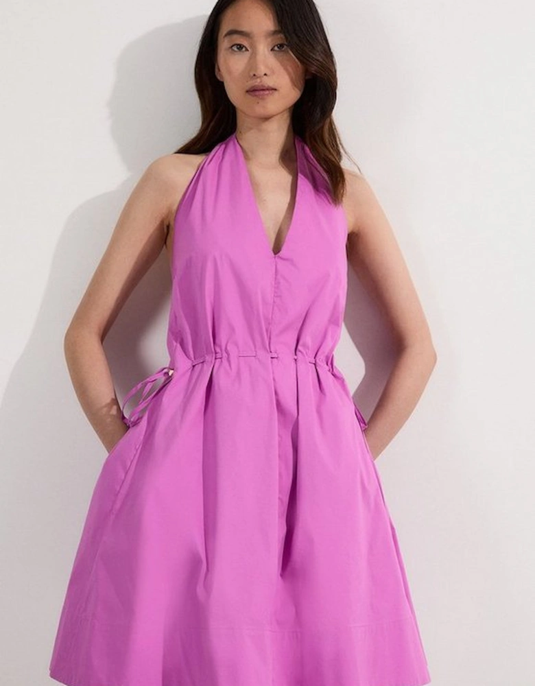 Cotton Ruched Waist Woven Mini Dress