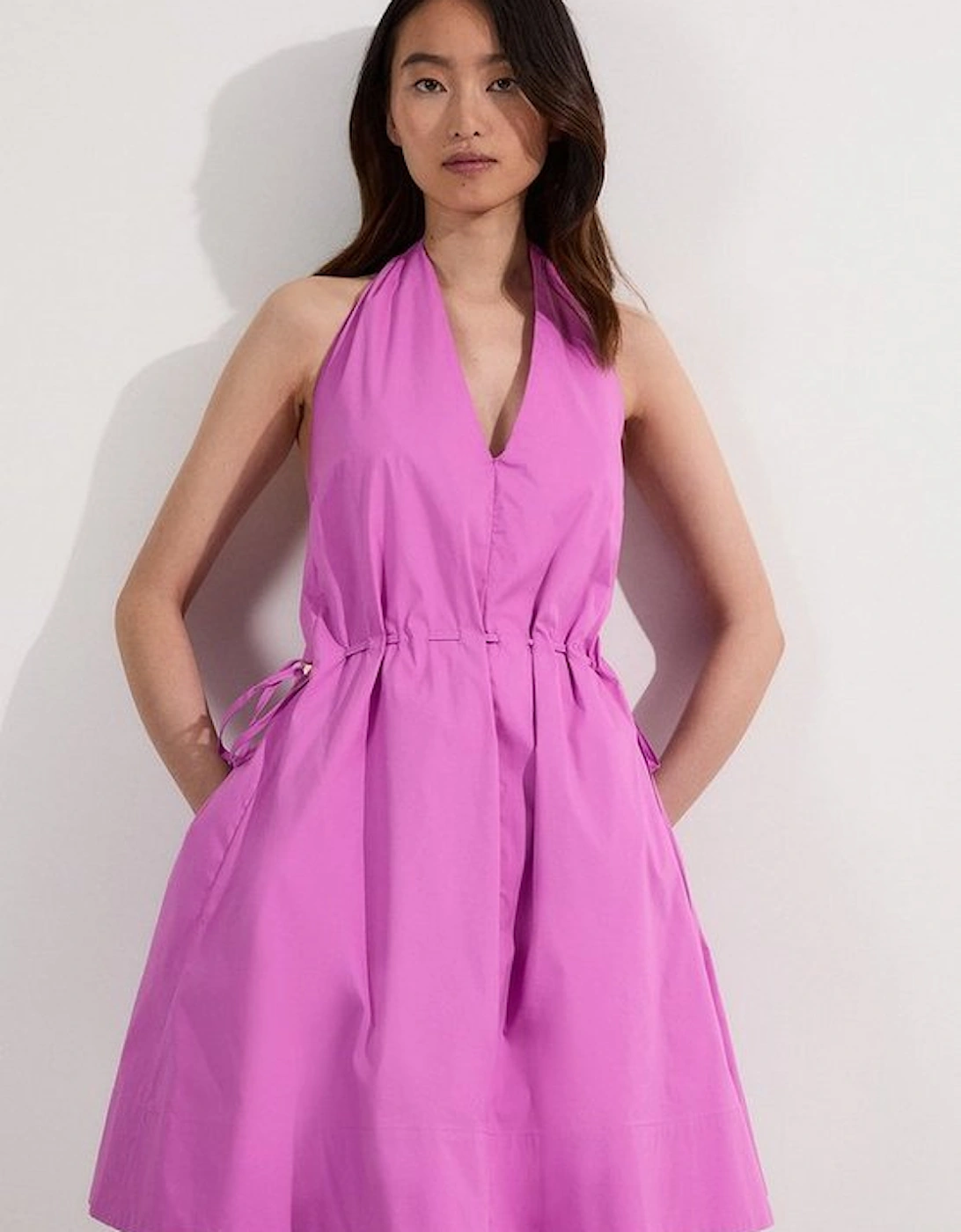 Cotton Ruched Waist Woven Mini Dress