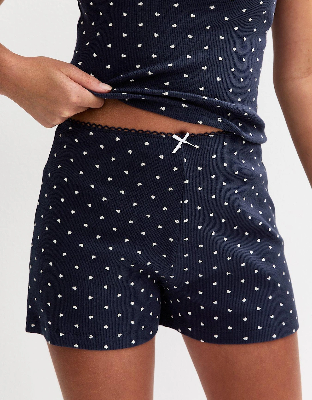 Girls Navy Heart Print Cami Top And Shorts Pyjama Set, 2 of 1