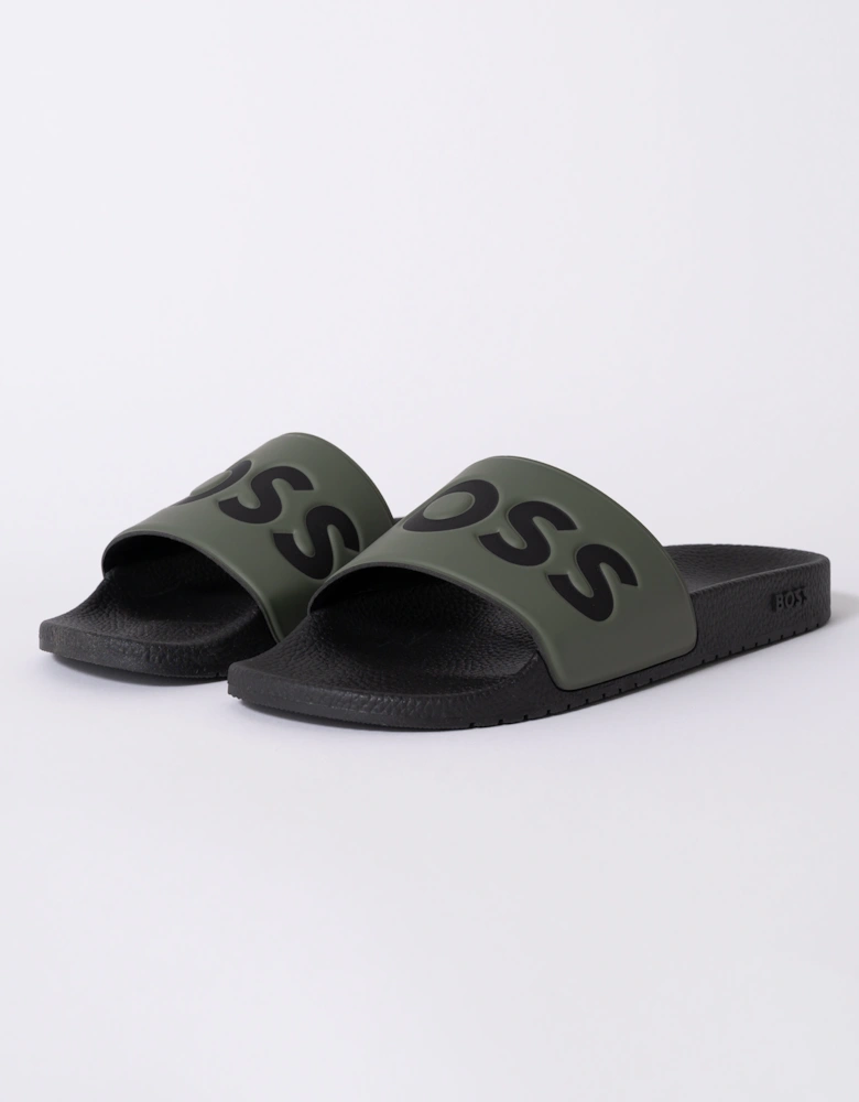 BOSS Orange Aryeh Mens Italian-Made Slides With Large Logo Detail