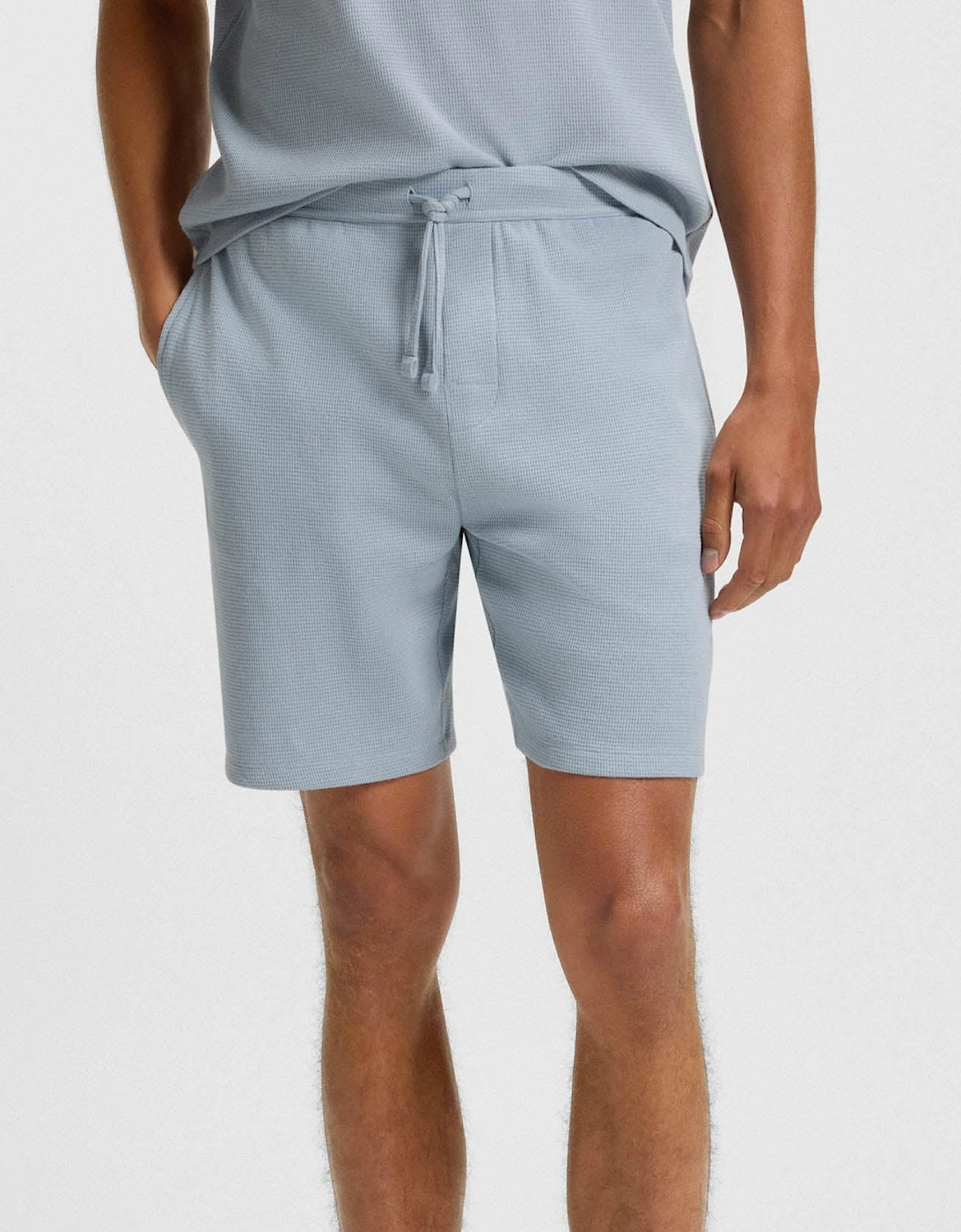 Hugo Boss Men's Open Blue Boss Orange Waffle Cotton Blend Waffle Structure Pyjama Shorts With Embroidered Logo - : Xl
