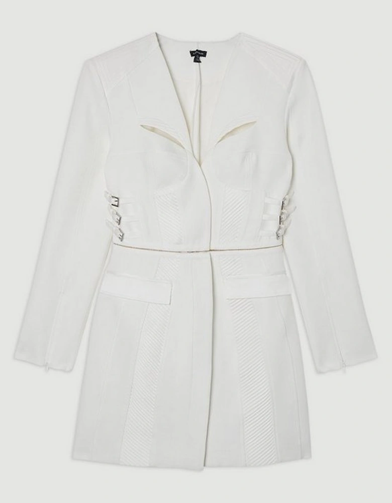 Archive Collection - Tailored Satin Pintuck Structured Detachable Blazer Mini Dress