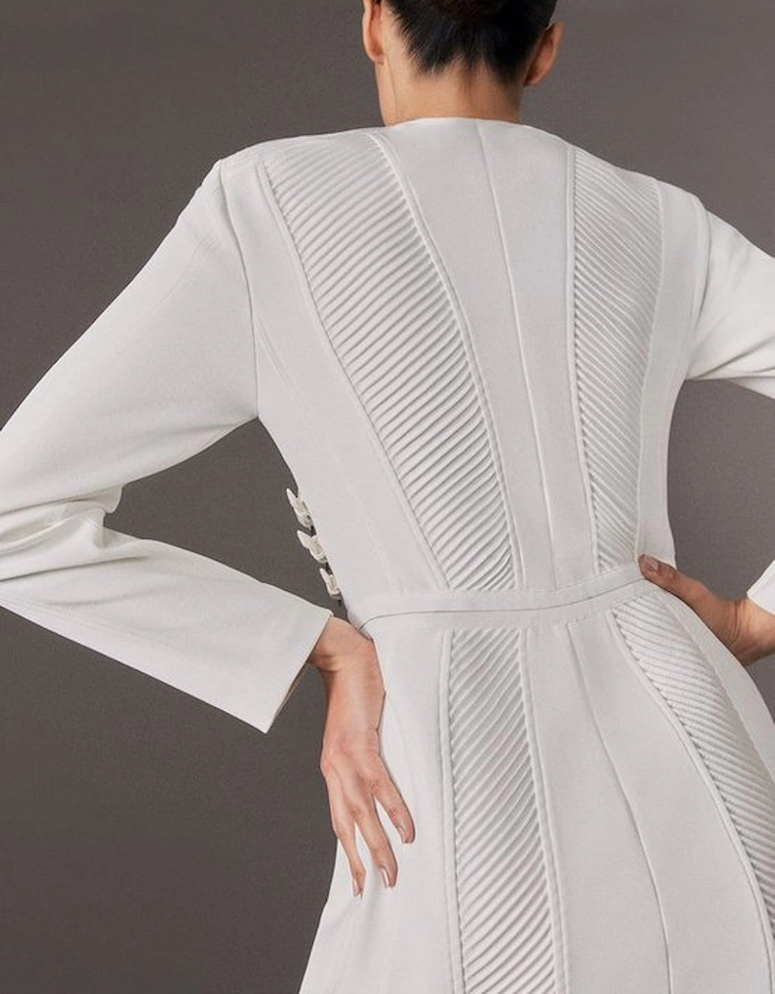 Archive Collection - Tailored Satin Pintuck Structured Detachable Blazer Mini Dress