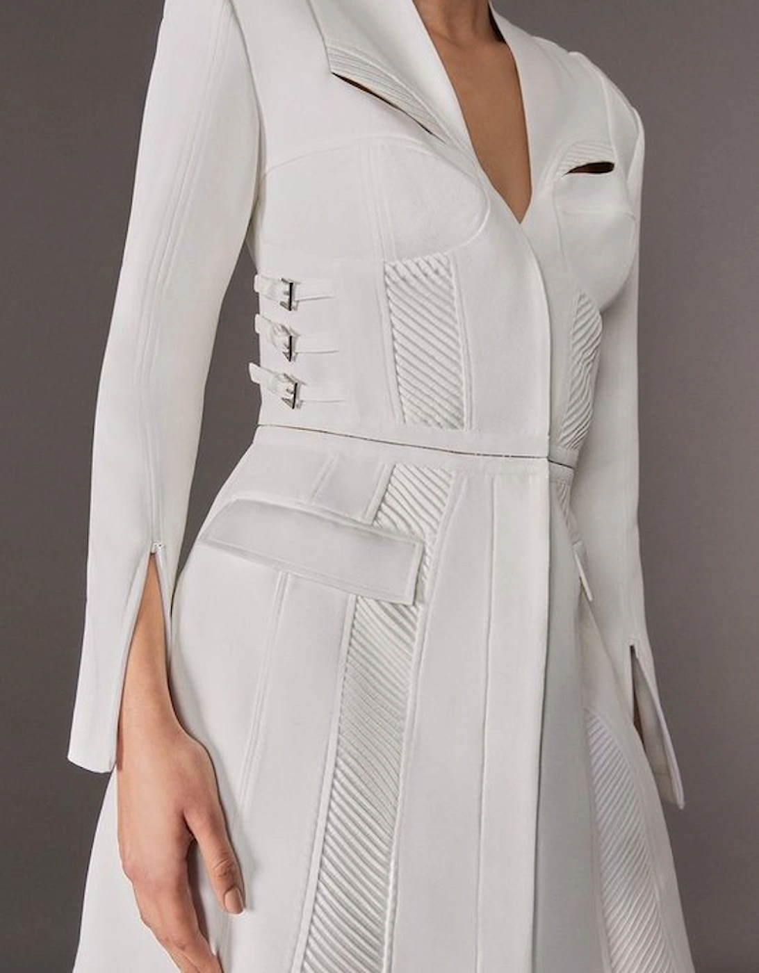 Archive Collection - Tailored Satin Pintuck Structured Detachable Blazer Mini Dress