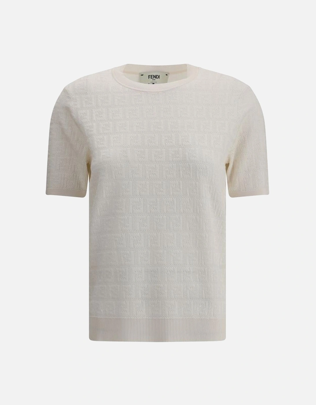 Iconic Pattern Cotton T-Shirt with Ribbed Crew Neck Women - White, 4 of 3