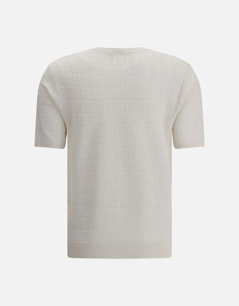 Iconic Pattern Cotton T-Shirt with Ribbed Crew Neck Women - White