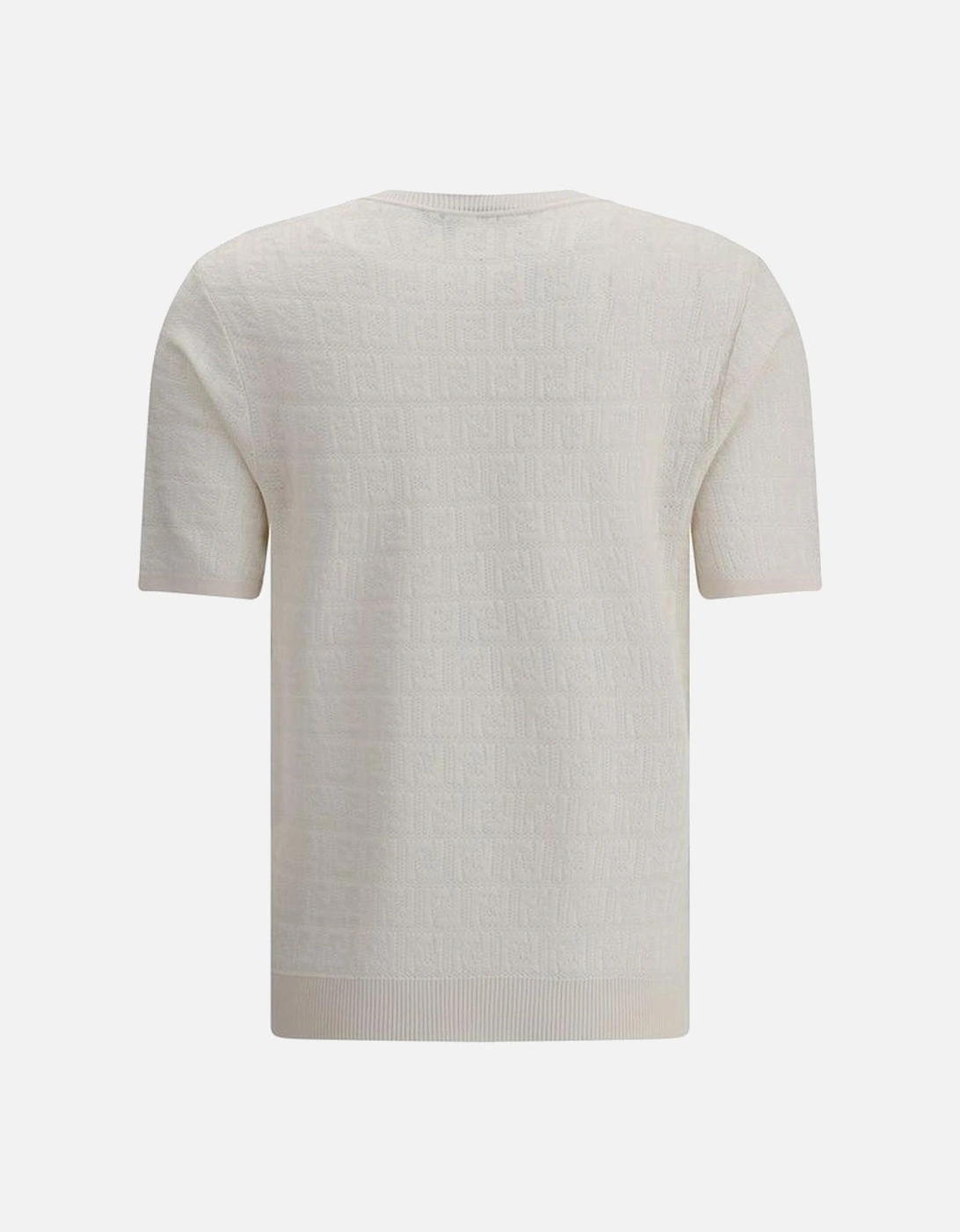 Iconic Pattern Cotton T-Shirt with Ribbed Crew Neck Women - White