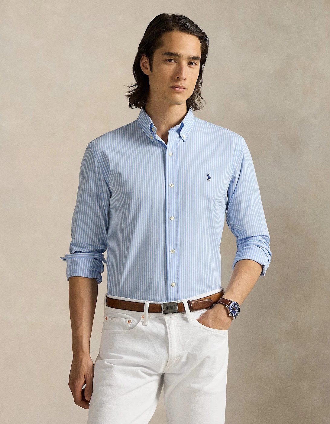 LS Poplin Sport Shirt 018 Austin Blue White