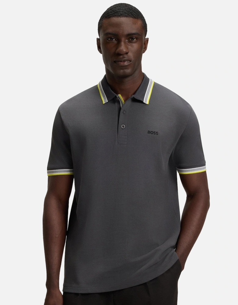 BOSS Paddy Piqué Polo Shirt Dark Grey/Yellow
