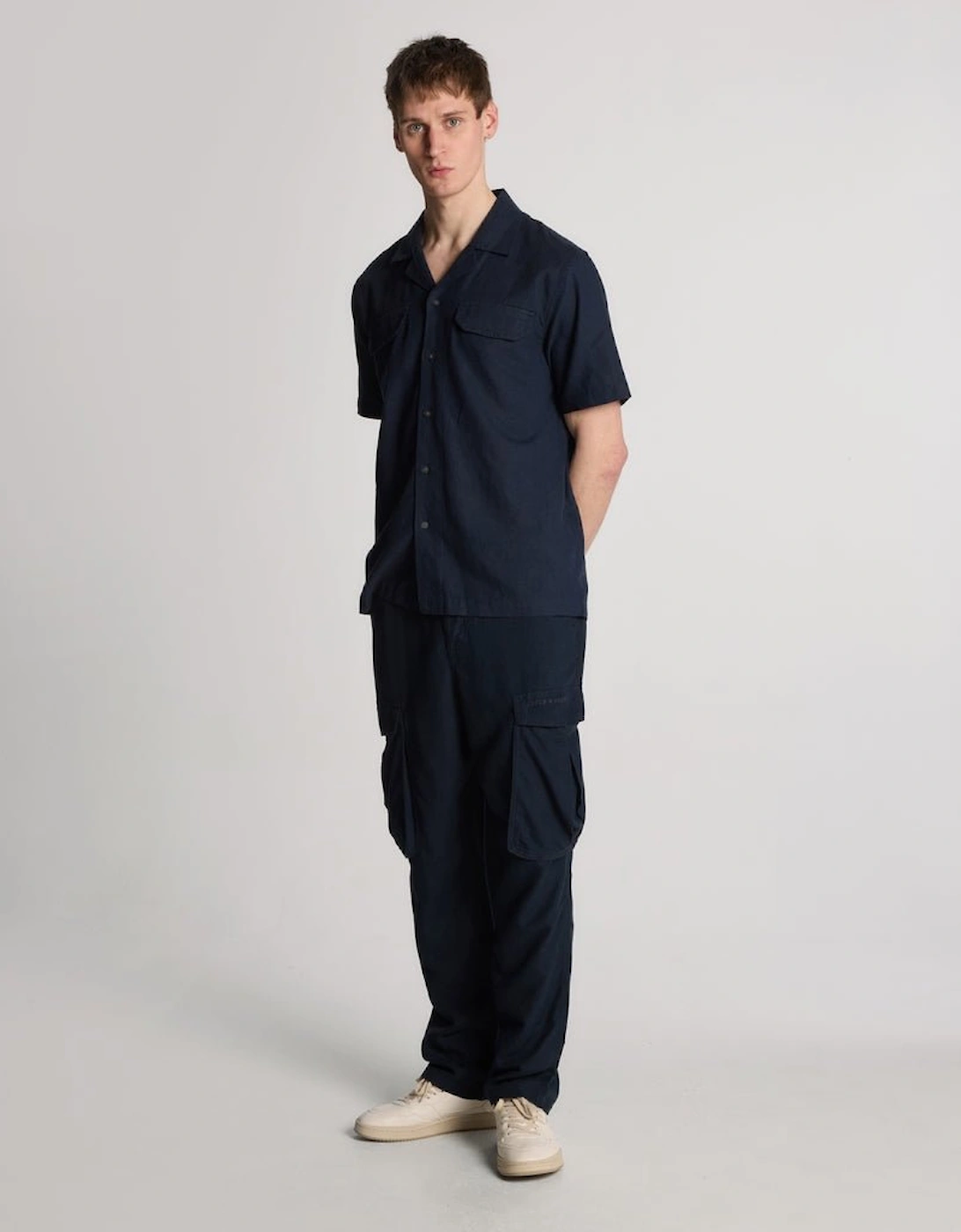 Lyle And Scott Men's Black Cotton Linen Cargo Trousers Size 40