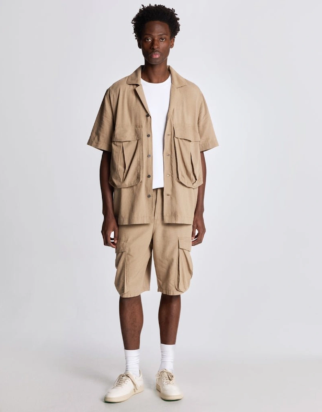 Lyle And Scott Men's Cotton Linen Cargo Shorts - Cream - Size: 38/32