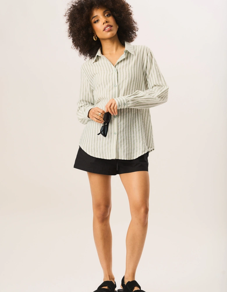 Sage Green Linen Oversized Stripe Shirt