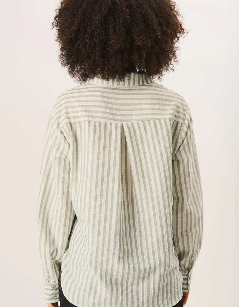 Sage Green Linen Oversized Stripe Shirt