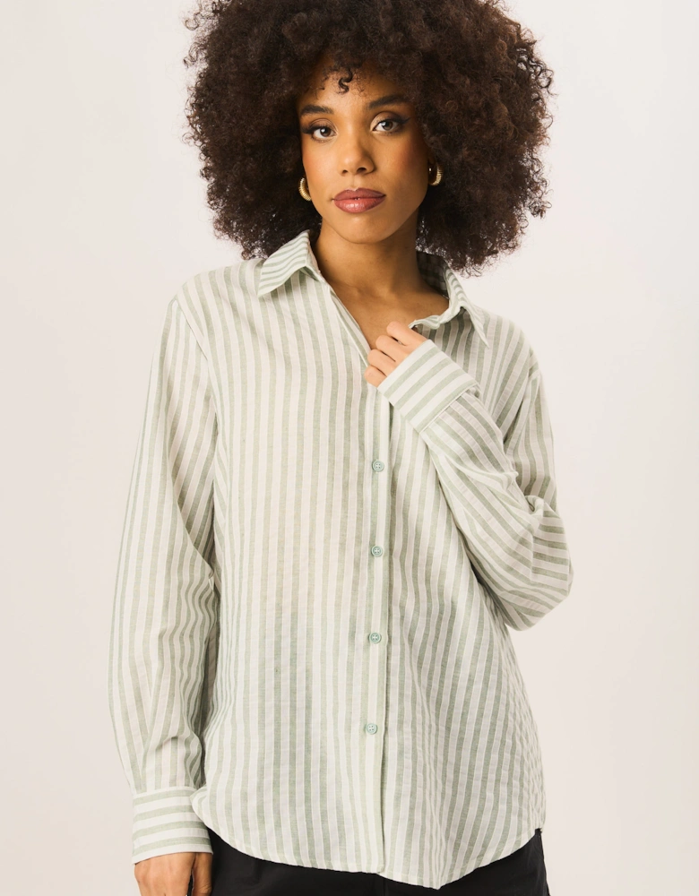 Sage Green Linen Oversized Stripe Shirt