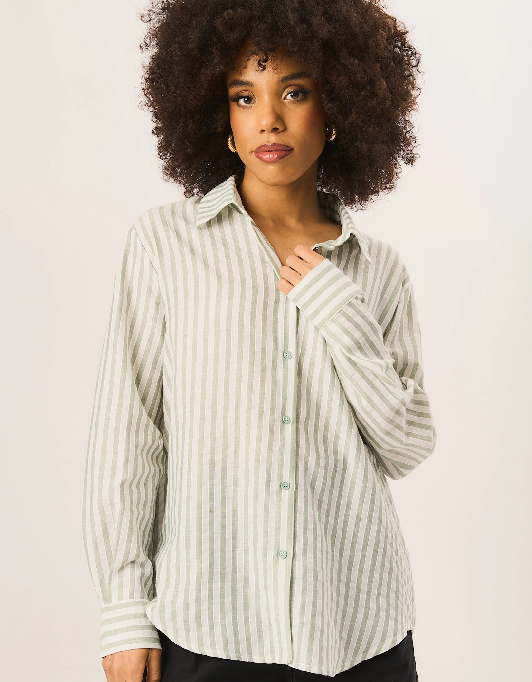 Sage Green Linen Oversized Stripe Shirt