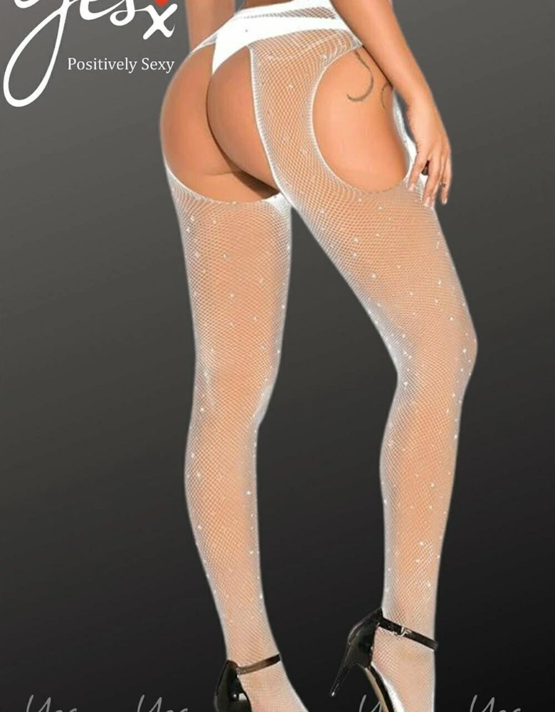 Fishnet hosiery crotchless Crotchless by Women - White Tights