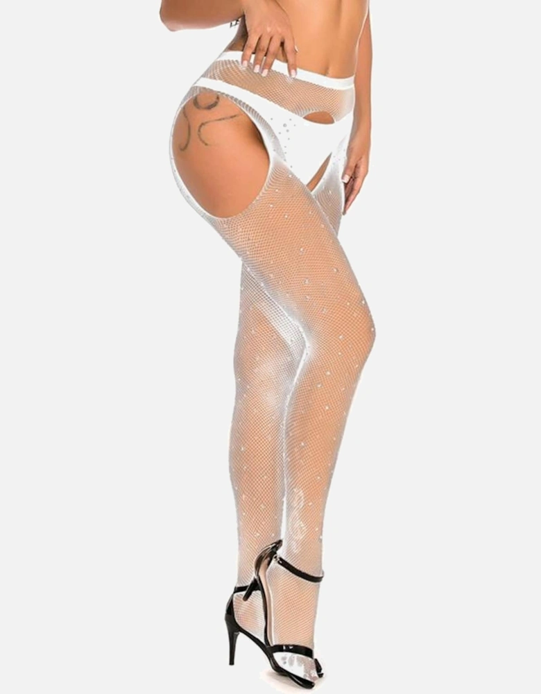 Fishnet hosiery crotchless Crotchless by Women - White Tights