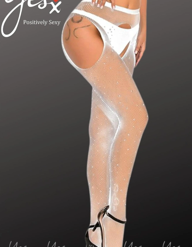 Fishnet hosiery crotchless Crotchless by Women - White Tights