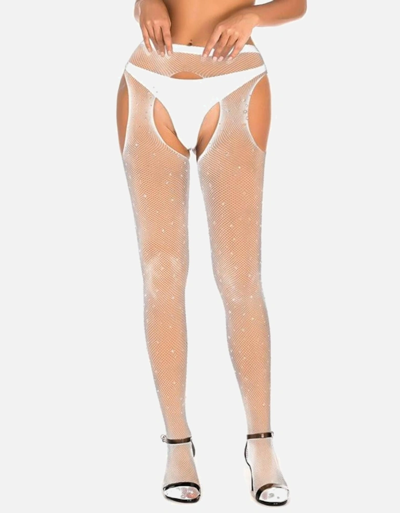 Fishnet hosiery crotchless Crotchless by Women - White Tights