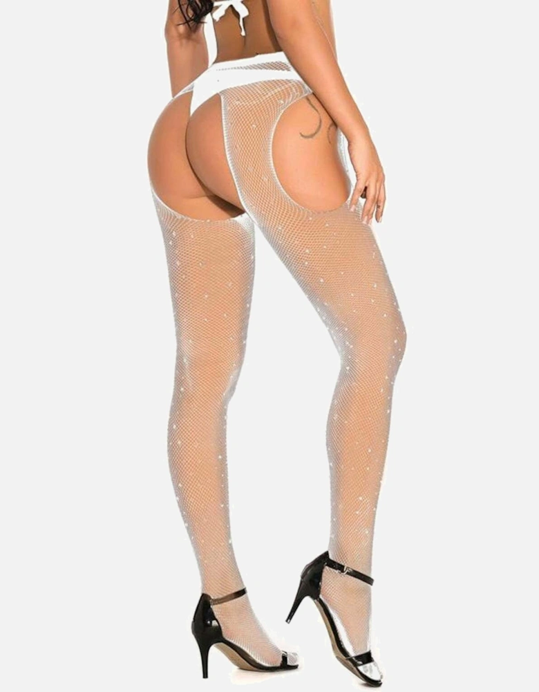 Fishnet hosiery crotchless Crotchless by Women - White Tights