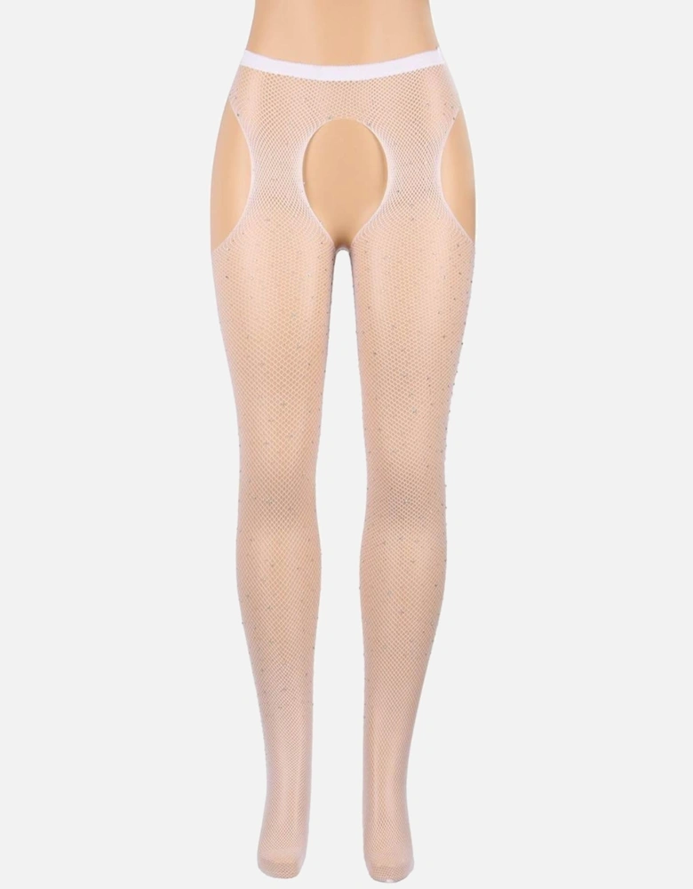 Fishnet hosiery crotchless Crotchless by Women - White Tights