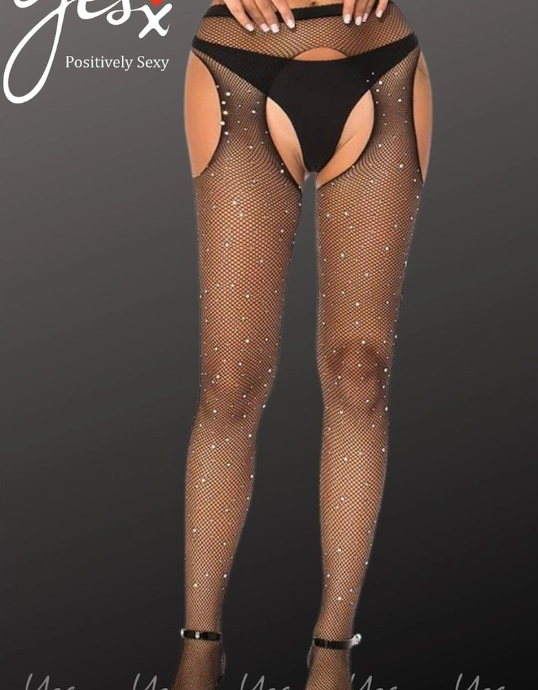 Fishnet hosiery crotchless Crotchless by Women - Black Tights