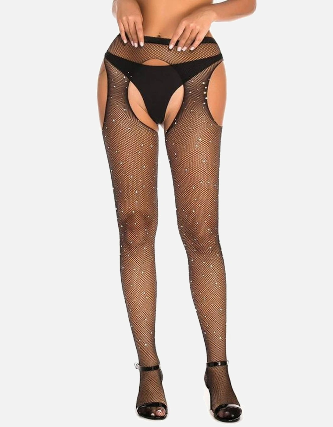 Fishnet hosiery crotchless Crotchless by Women - Black Tights