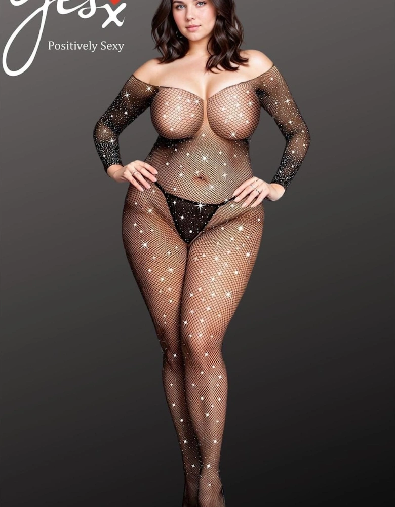 YX864Q Fishnet Sparkly Bodystocking Up To 5XL Women - Black