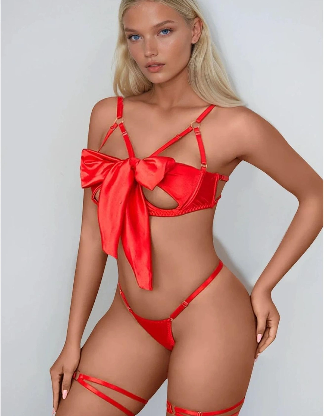 YX884 Bow Bra Set Women - Red Other, 3 of 2
