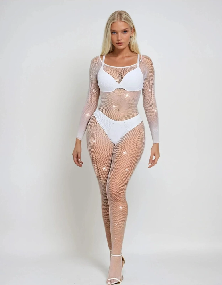 YX885 Fishnet Sparkly Bodystocking Women - White Other
