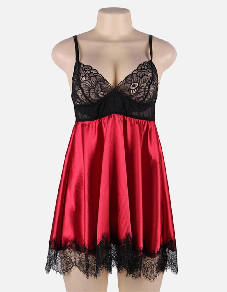 Romantic Babydoll Lace Satin by Women - Redblack