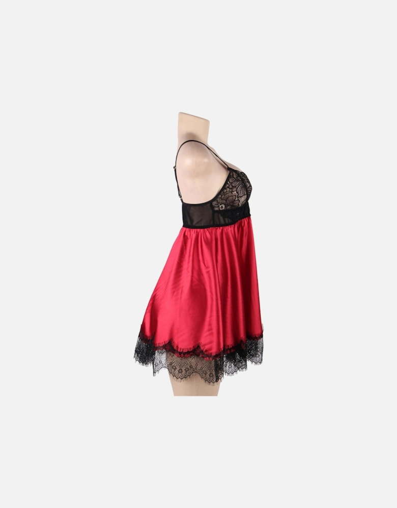 Romantic Babydoll Lace Satin by Women - Redblack