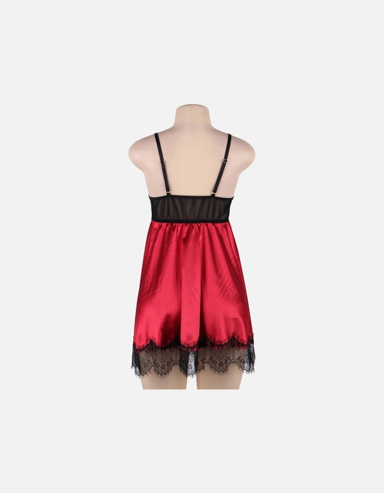 Romantic Babydoll Lace Satin by Women - Redblack