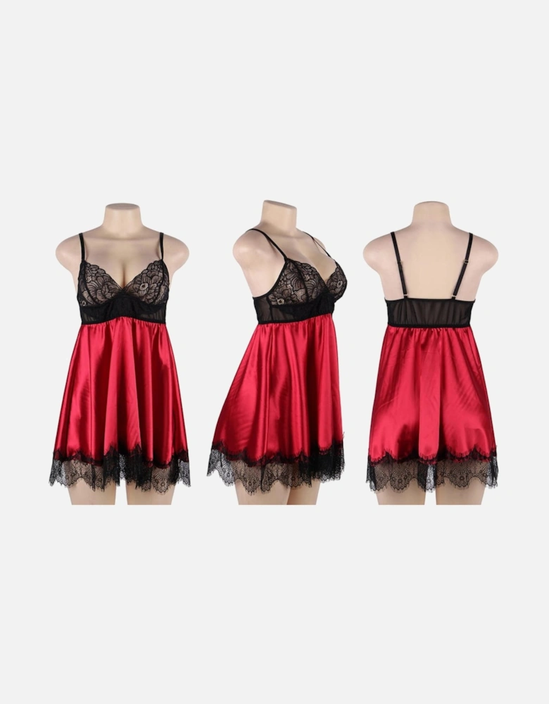 Romantic Babydoll Lace Satin by Women - Redblack