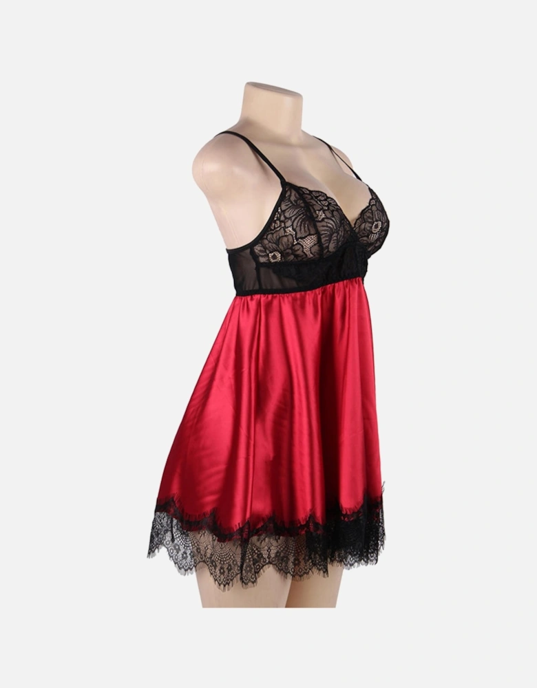 Romantic Babydoll Lace Satin by Women - Redblack